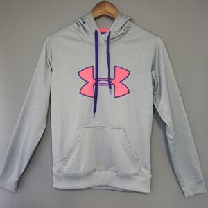 Under Armour Storm Hoodie Womens XS Gray Pink Logo Pullover Sweatshirt